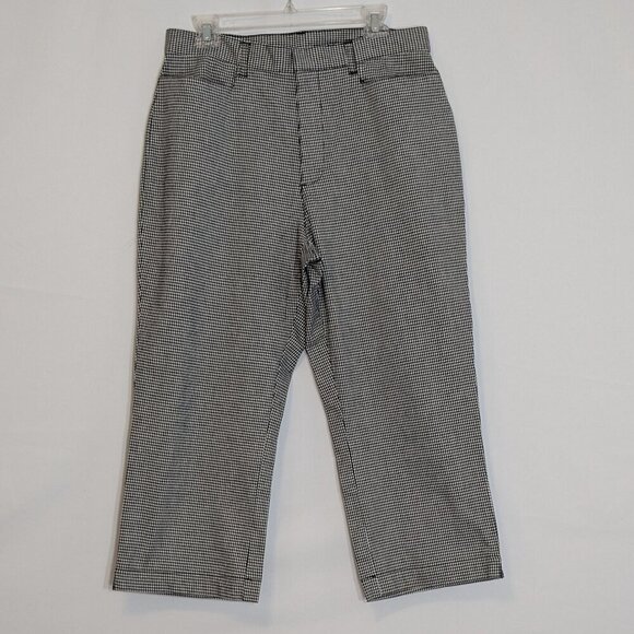 FADED GLORY Stretch, Black/White Gingham Check Crop Capri Ankle Pants; Size 14 - Picture 1 of 4